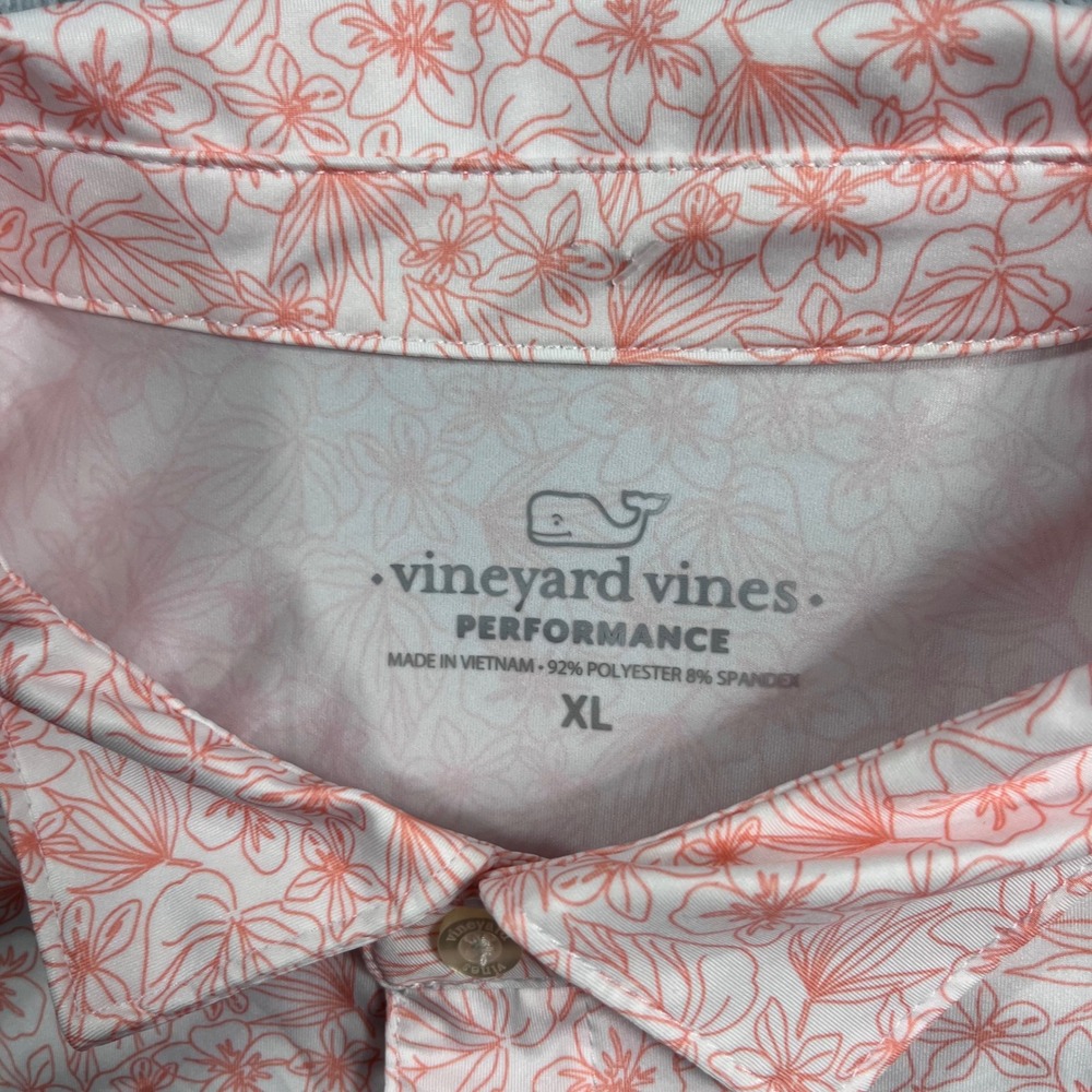 Vineyard Vines Performance Polo Shirt Men XL Pink White Floral Short Sleeve Golf - Picture 2 of 8
